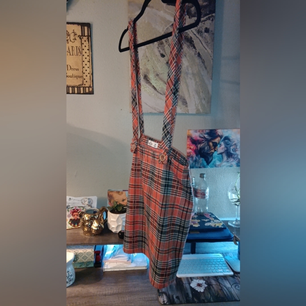Hollister Orange Plaid Skirt with Button Detail